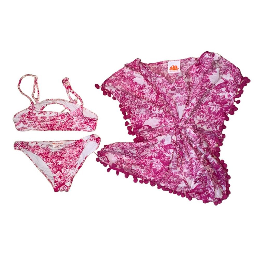 Sundek Girl Pink Bikini Set and Coverup NWOT size 6